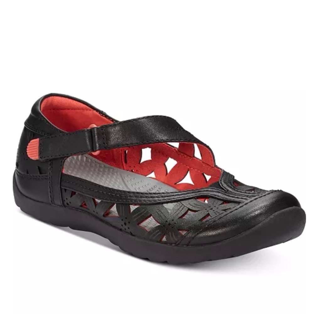 New! Women’s Black and Red Women's Laser Cut Shoes 8 Slip On Strap